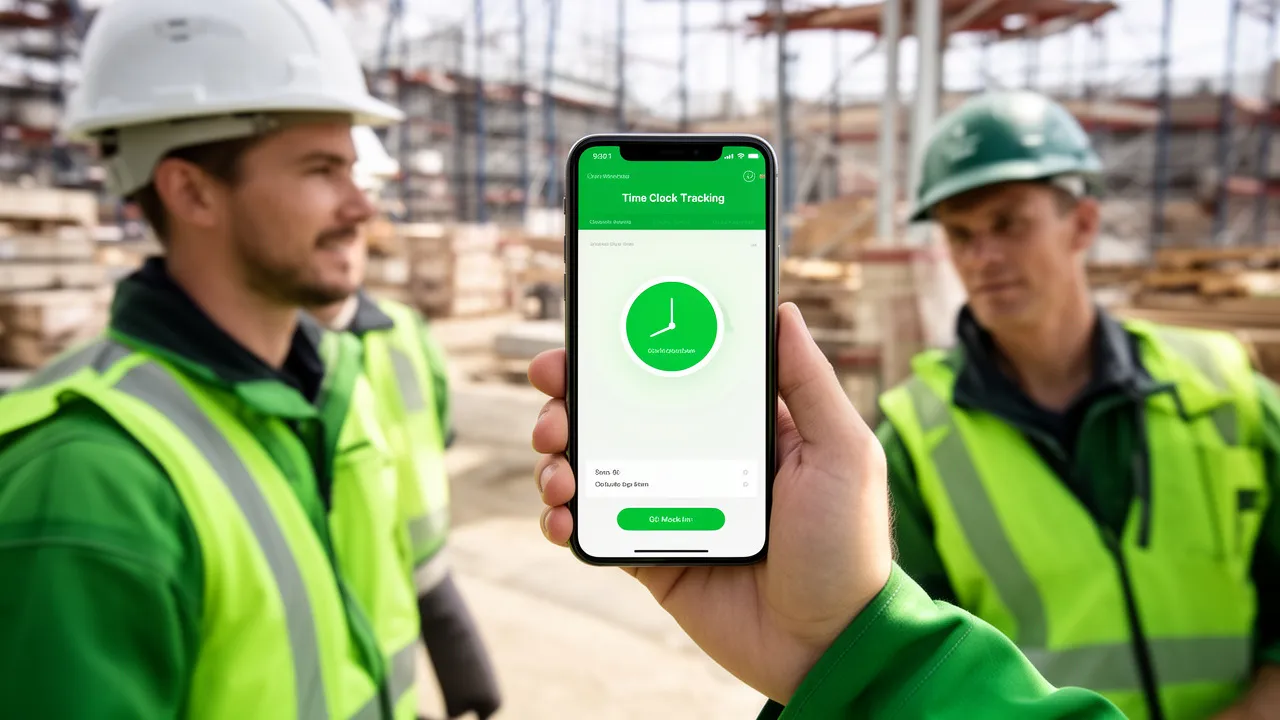 Worklogix Mobile App Interface showing Clock In screen